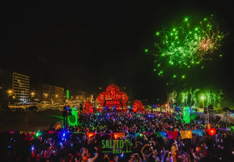 Groen vuurwerk boven het strandfeest
